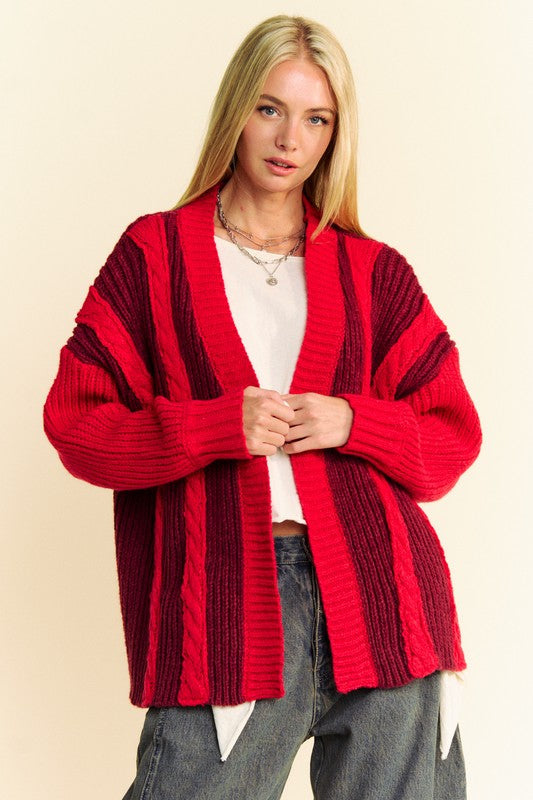 Davi & Dani Cable-Knit Color Block Open Front Cardigan - Charming Charlie