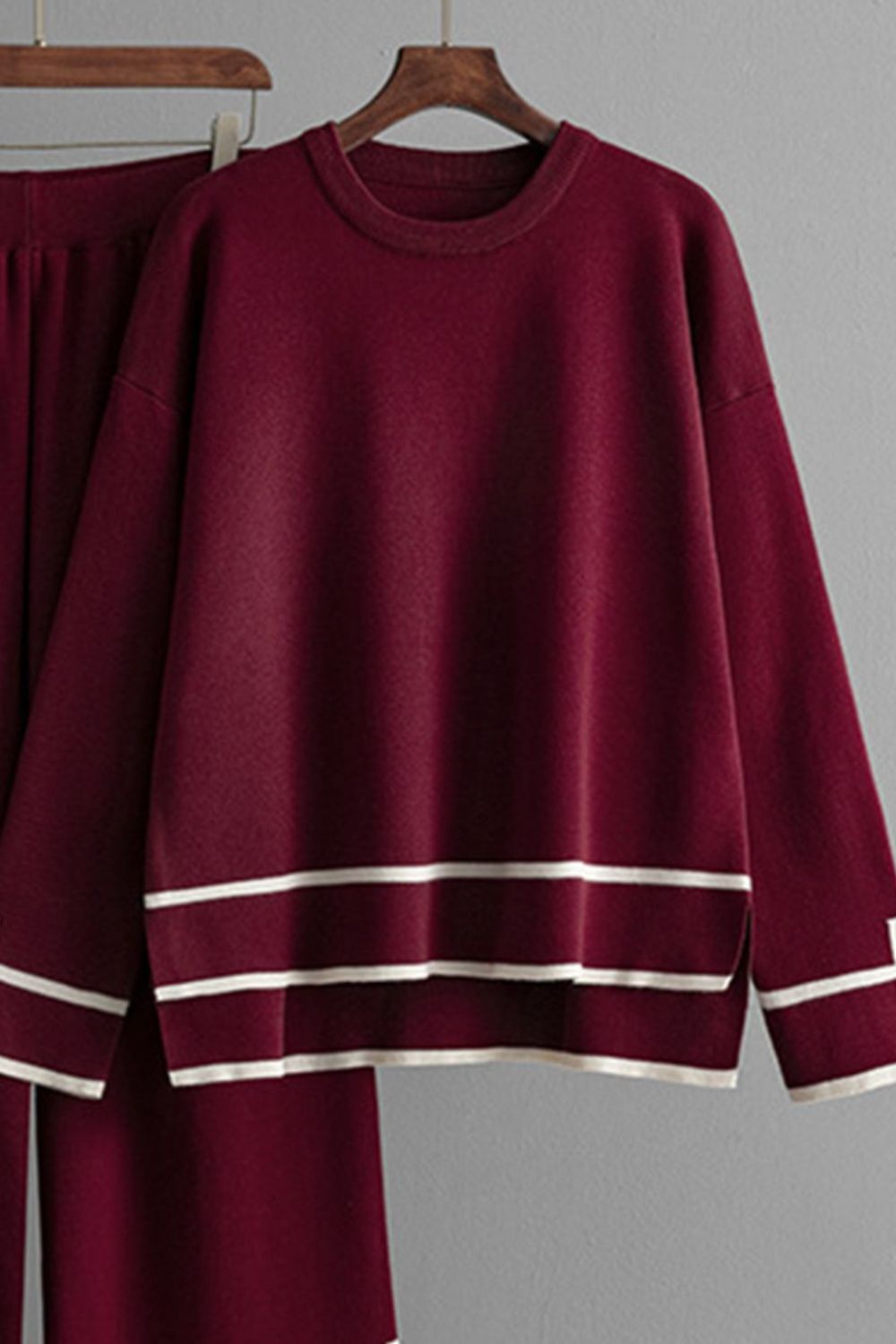 High-Low Round Neck Top and Pants Sweater Set - Charming Charlie