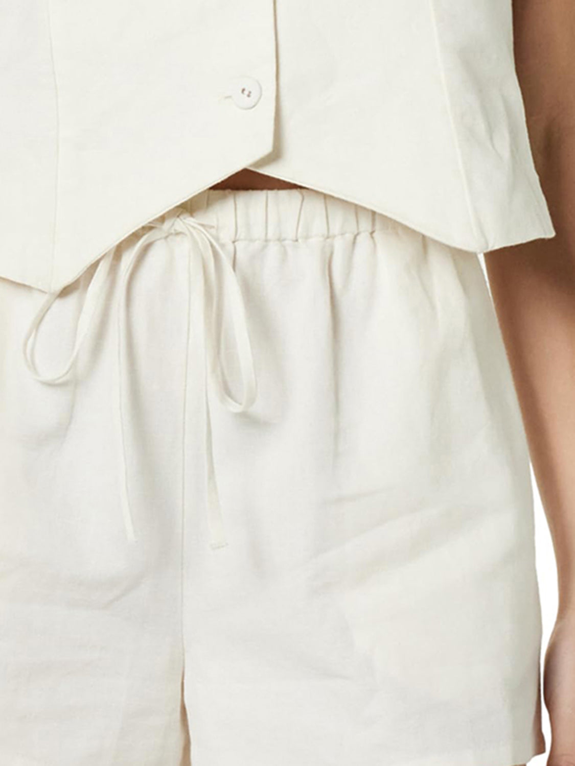 Button Up V-Neck Top and Pocketed Shorts Set - Charming Charlie