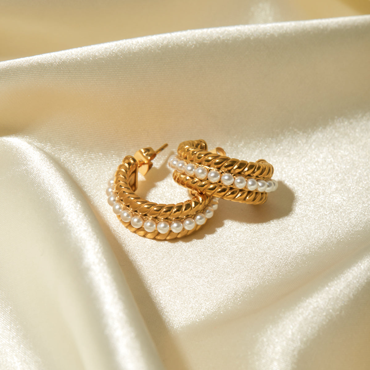 Stainless Steel Pearl C-Hoop Earrings - Charming Charlie