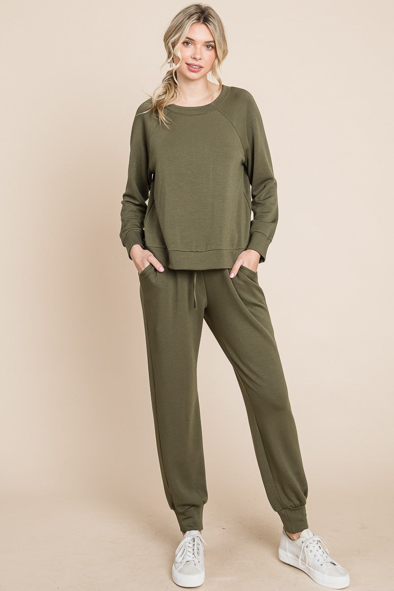 Super Lady Round Neck Raglan Sleeve Top and Pants Lounge Set - Charming Charlie