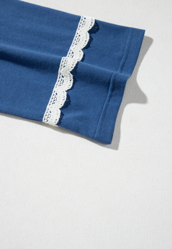 Lace Detail Geometric Round Neck Long Sleeve Top - Charming Charlie