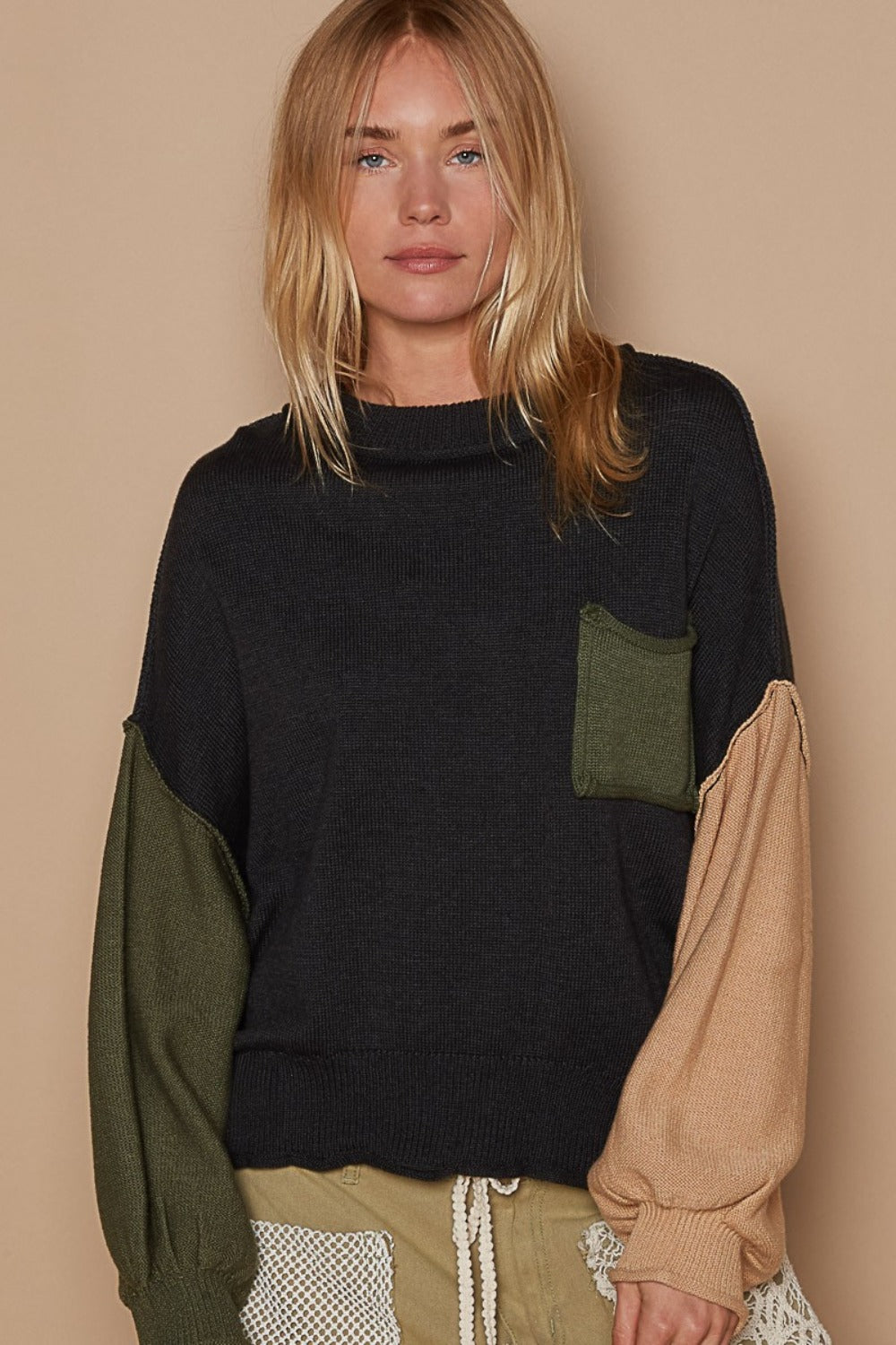 POL Color Block Roll Hem Hacci Sweater - Charming Charlie