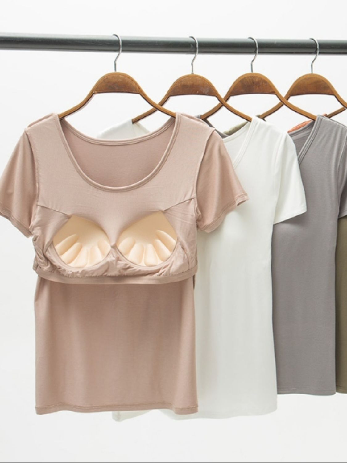 Round Neck Modal T-Shirt with Bra - Charming Charlie