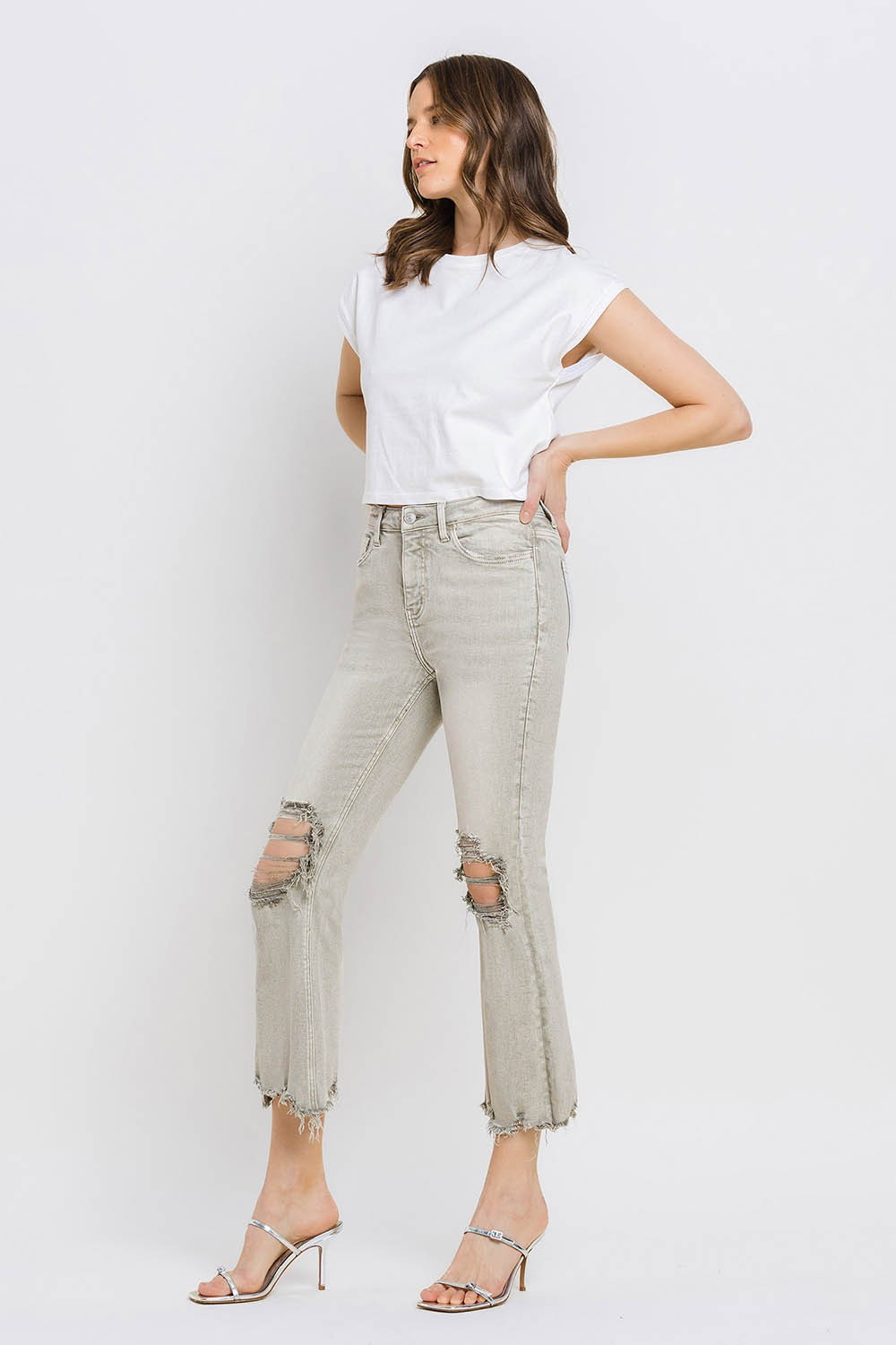 Lovervet Distressed Raw Hem Cropped Flare Jeans - Charming Charlie