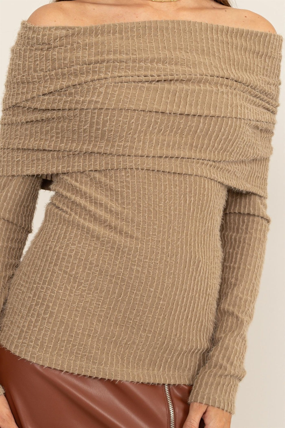 HYFVE Fuzzy Off Shoulder Textured Knit Top - Charming Charlie