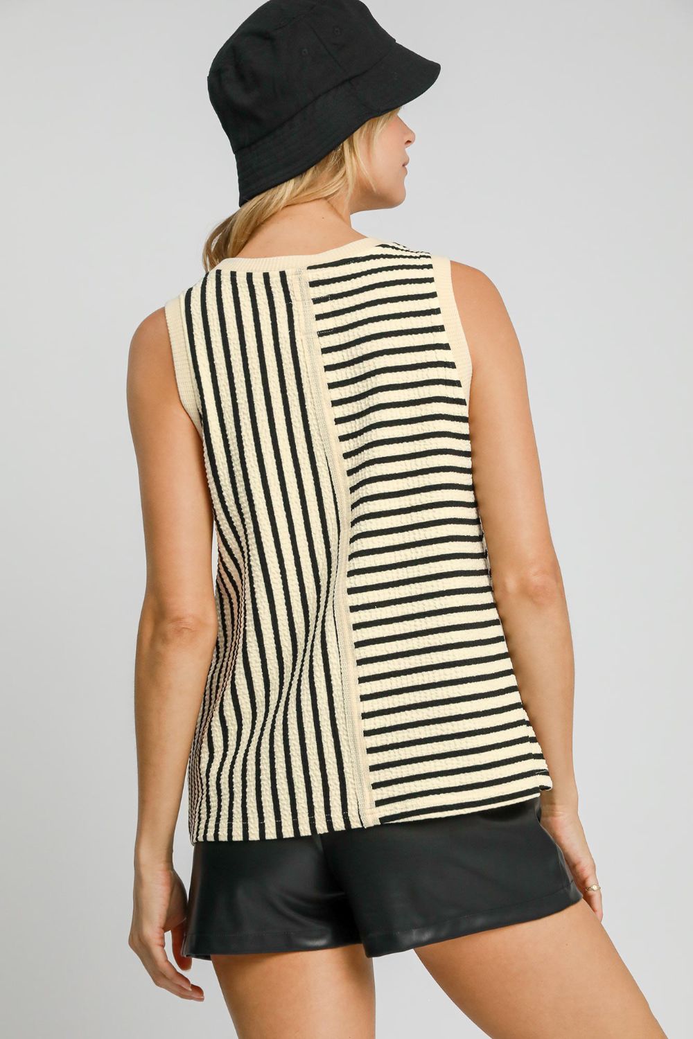 Umgee Round Neck Texture Striped Tank - Charming Charlie