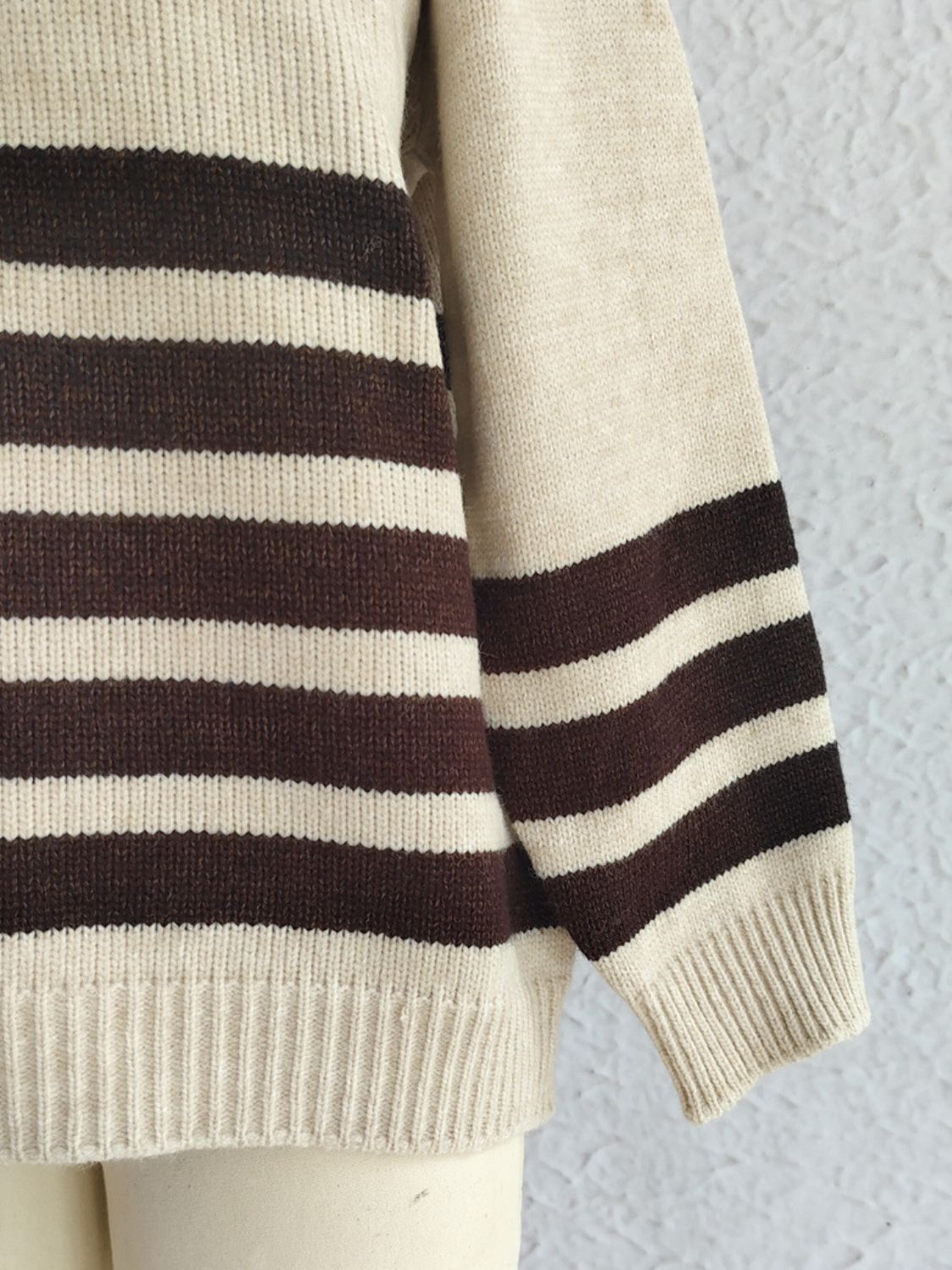 Striped Dropped Shoulder Long Sleeve Sweater - Charming Charlie