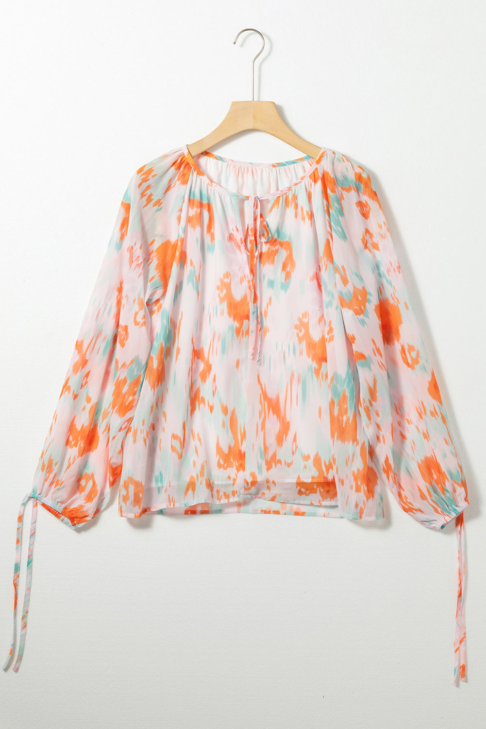 Printed Tie Neck Long Sleeve Blouse - Charming Charlie