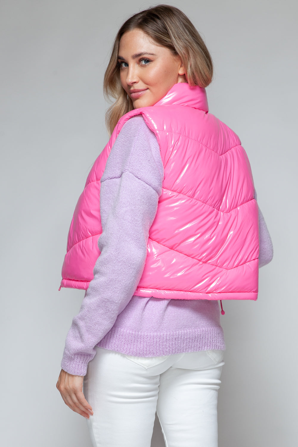Snobbish Zip Up Turtleneck Shiny Quilted Vest - Charming Charlie