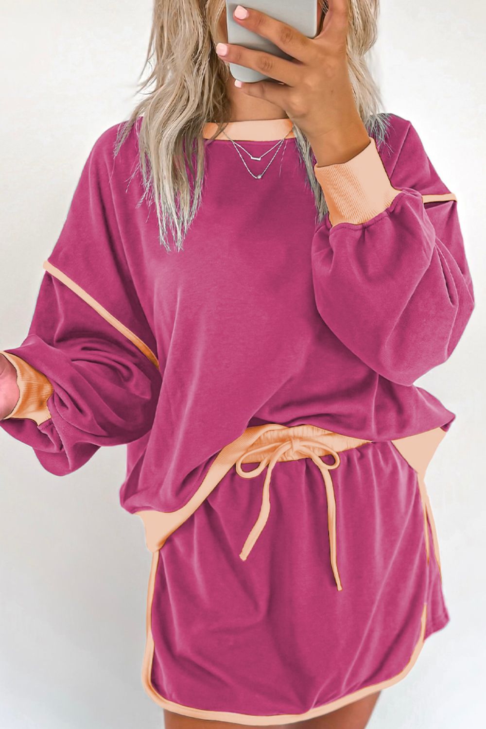 Contrast Trim Round Neck Top and Skort Set - Charming Charlie