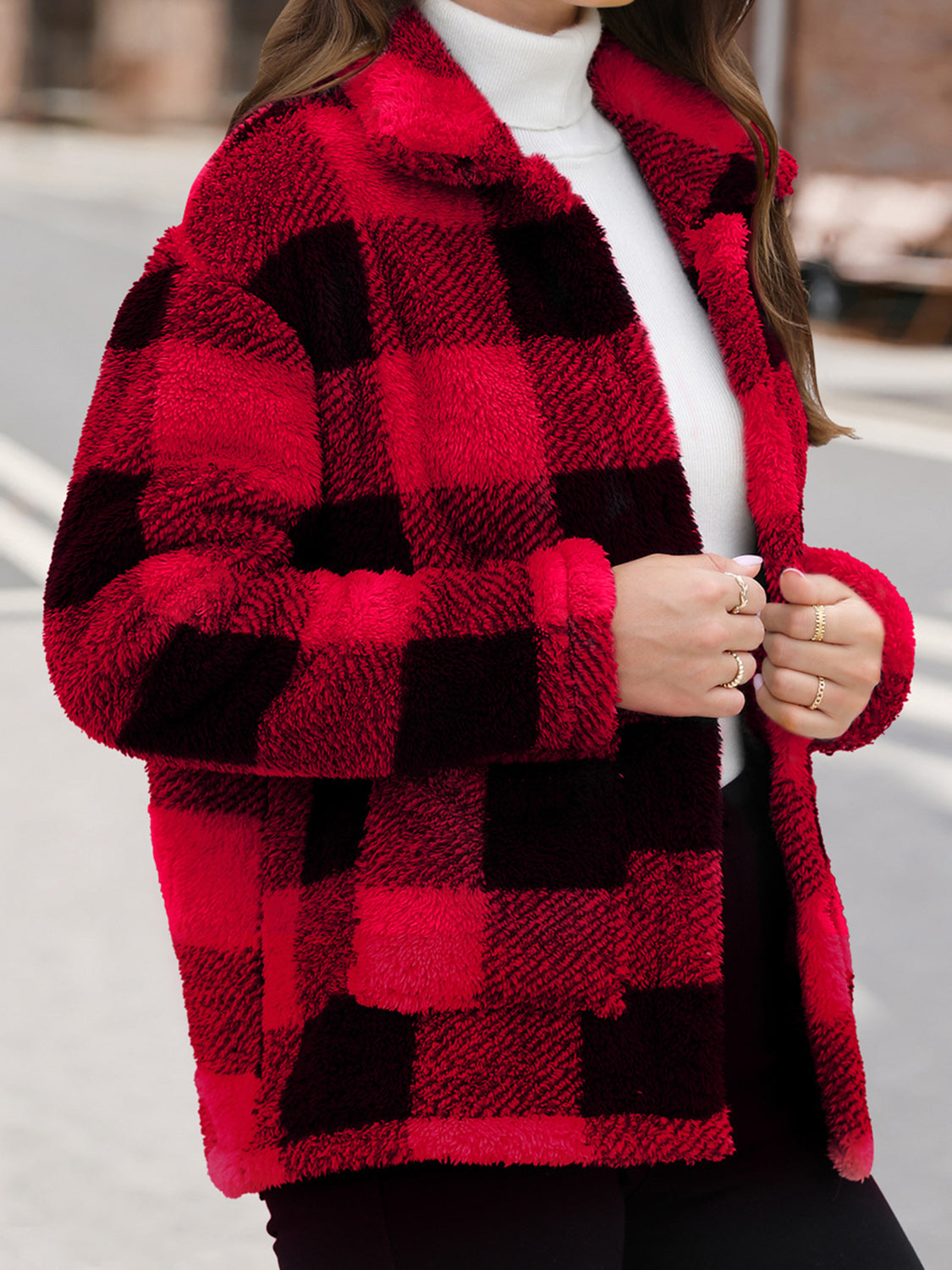 Button Up Drop Shoulder Fuzzy Jacket - Charming Charlie
