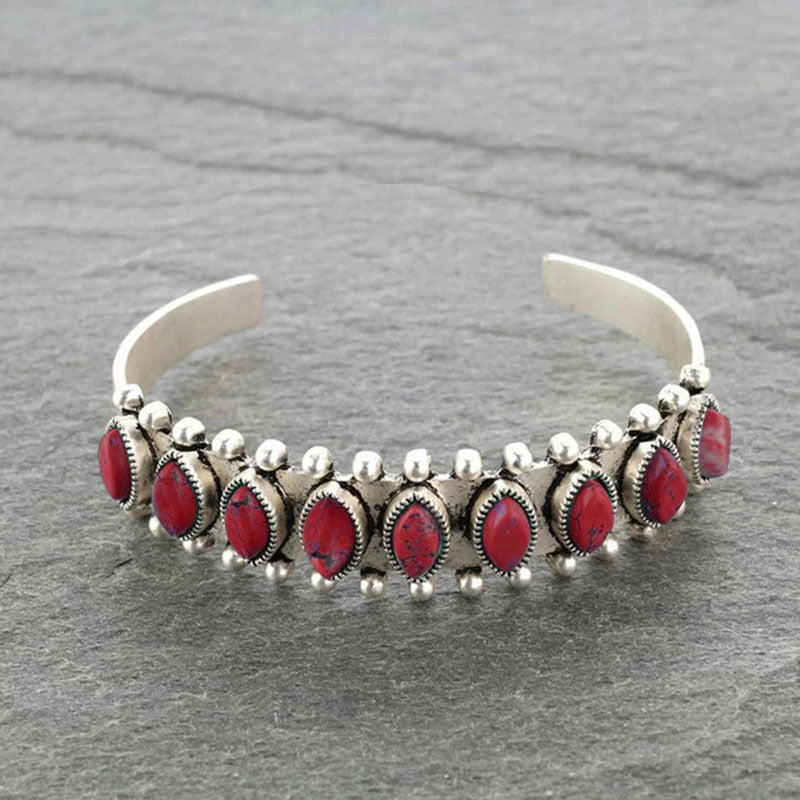 Artificial Turquoise Alloy Open Bracelet - Charming Charlie