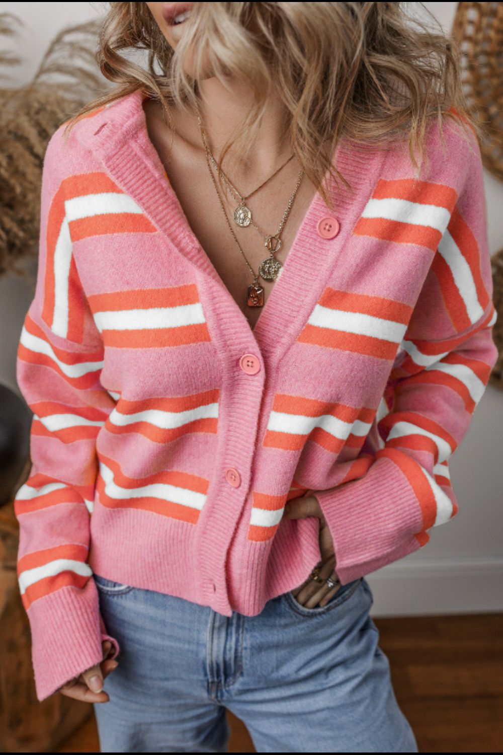 Striped Button Down Long Sleeve Cardigan - Charming Charlie