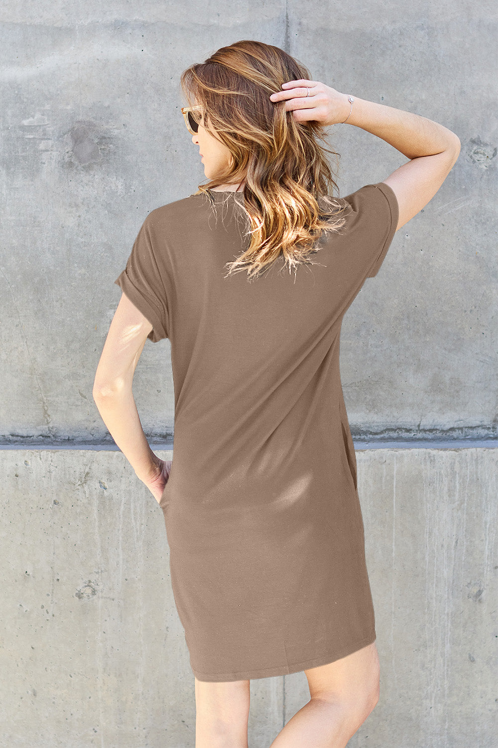 Basic Bae Full Size Round Neck Short Sleeve Dress with Pockets - Charming Charlie
