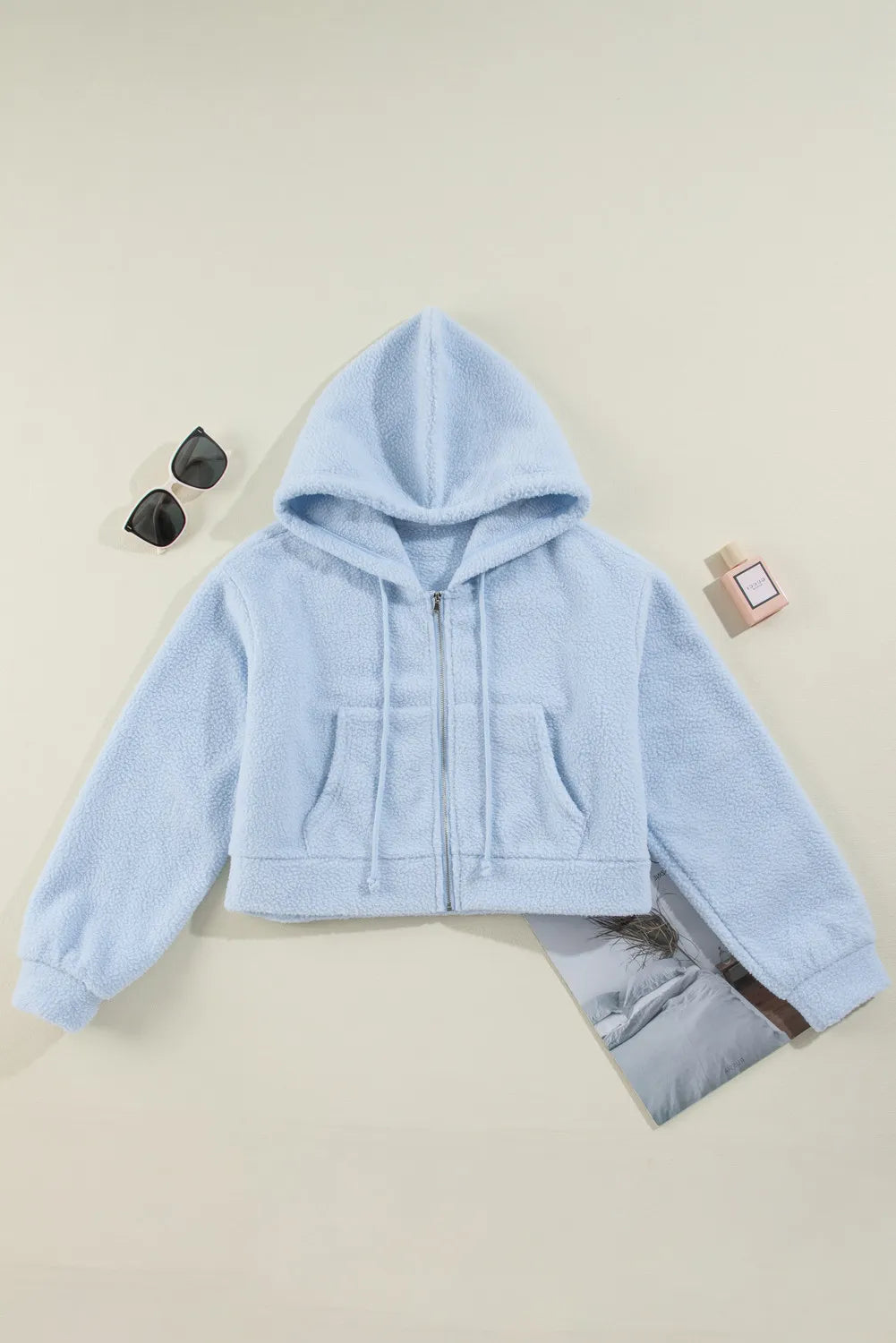 Drawstring Zip Up Long Sleeve Hoodie - Charming Charlie