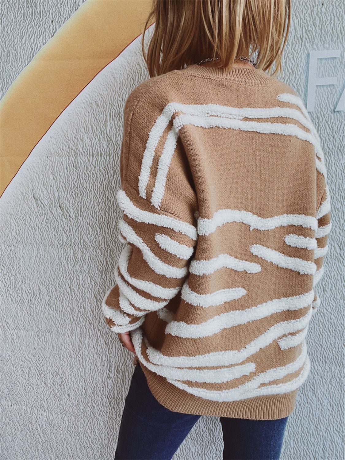 Contrast Round Neck Long Sleeve Sweater - Charming Charlie