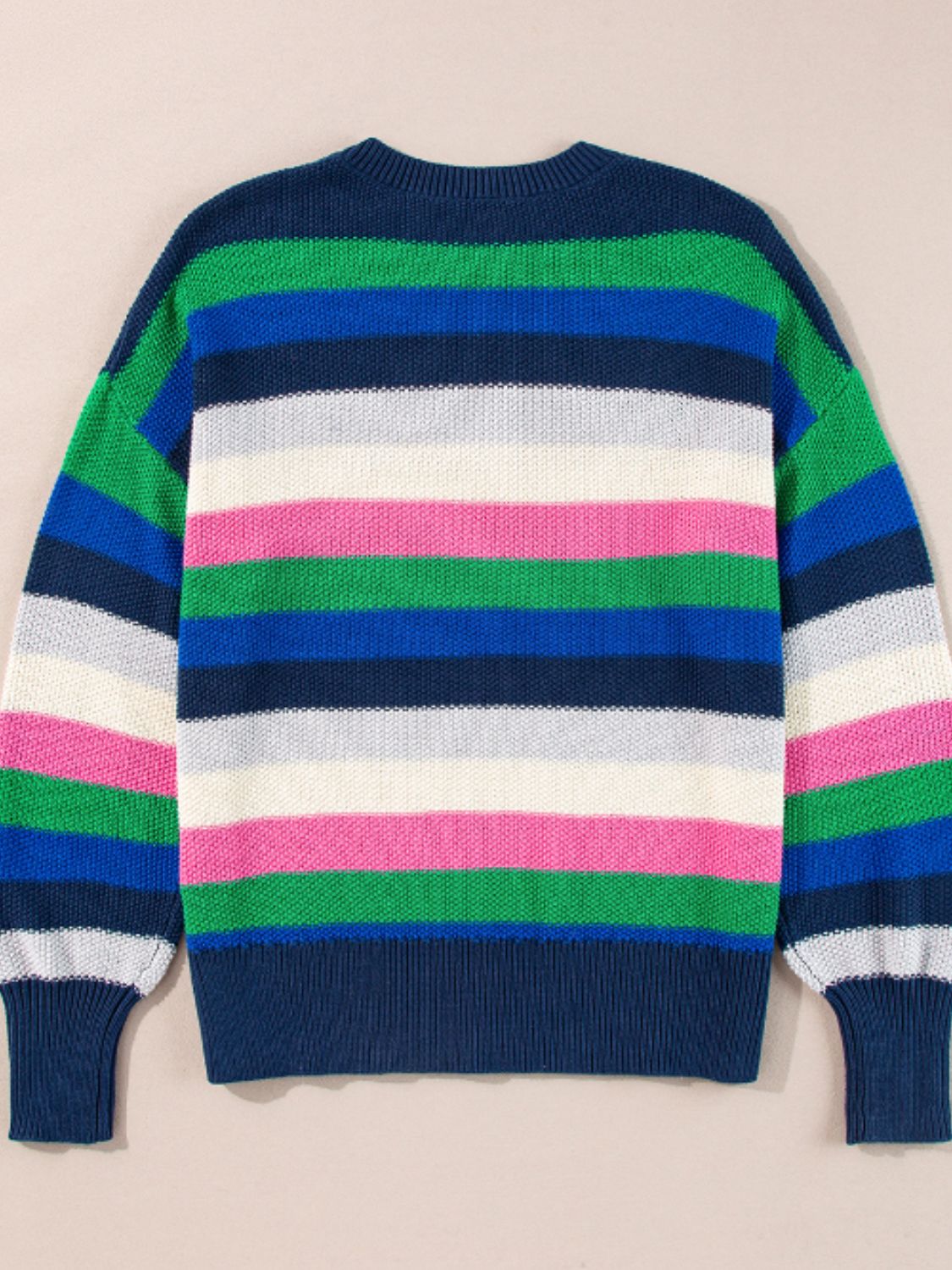 Contrast Striped Round Neck Long Sleeve Sweater - Charming Charlie