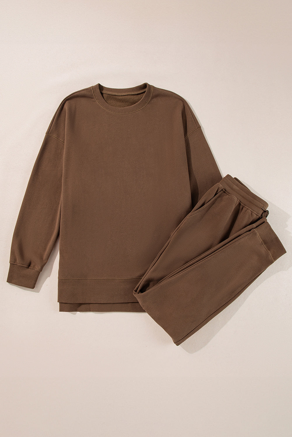 Side Slit Round Neck Long Sleeve Top and Pants Set - Charming Charlie