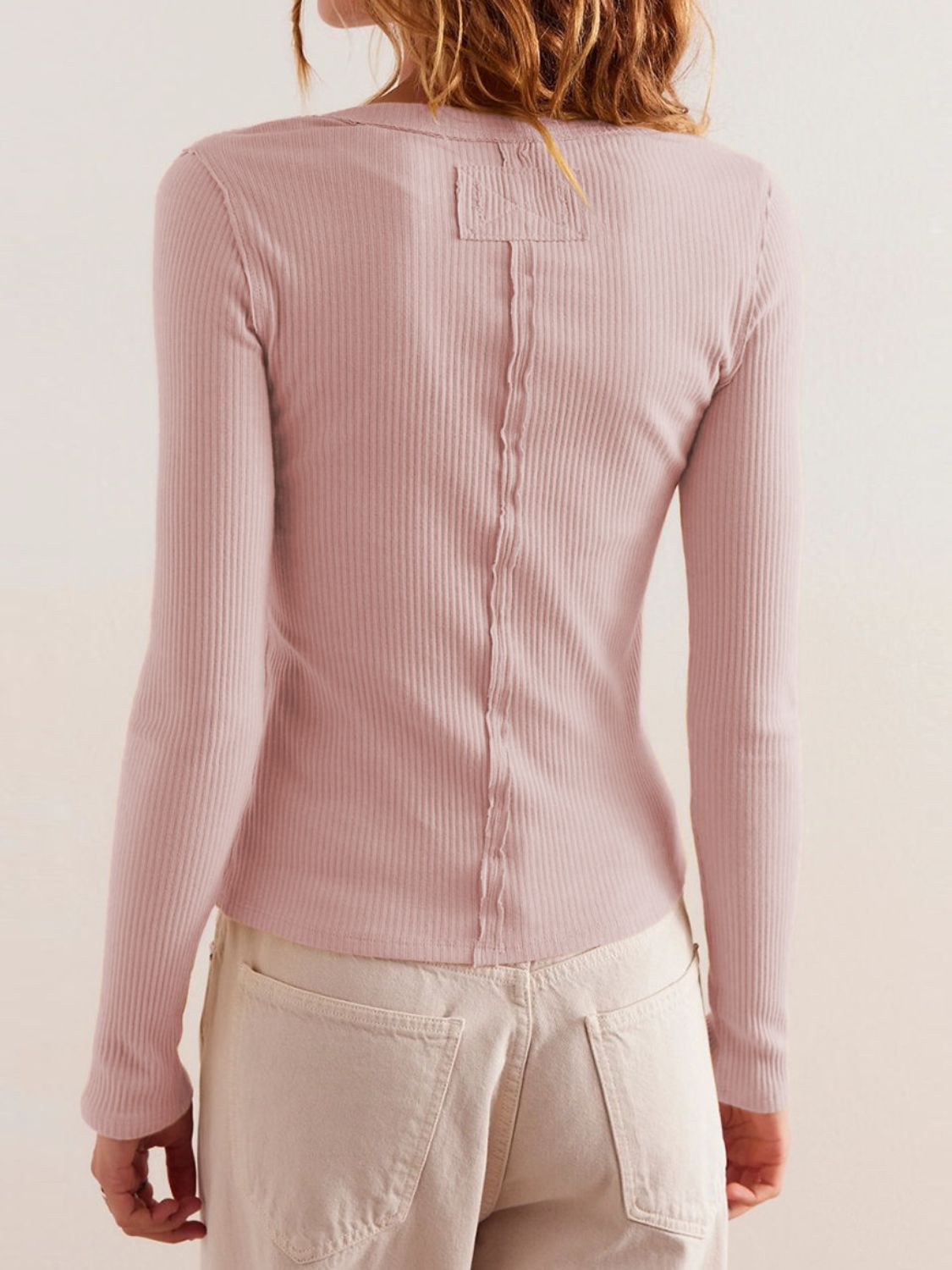 Ribbed Round Neck Long Sleeve Top - Charming Charlie