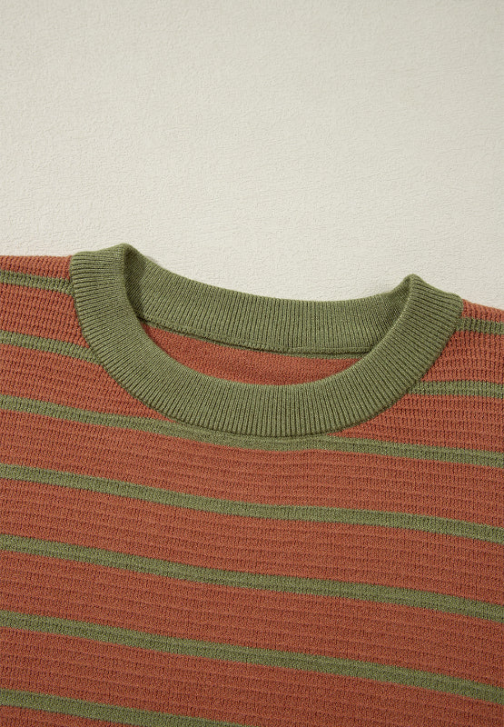 Striped Round Neck Long Sleeve Sweater - Charming Charlie