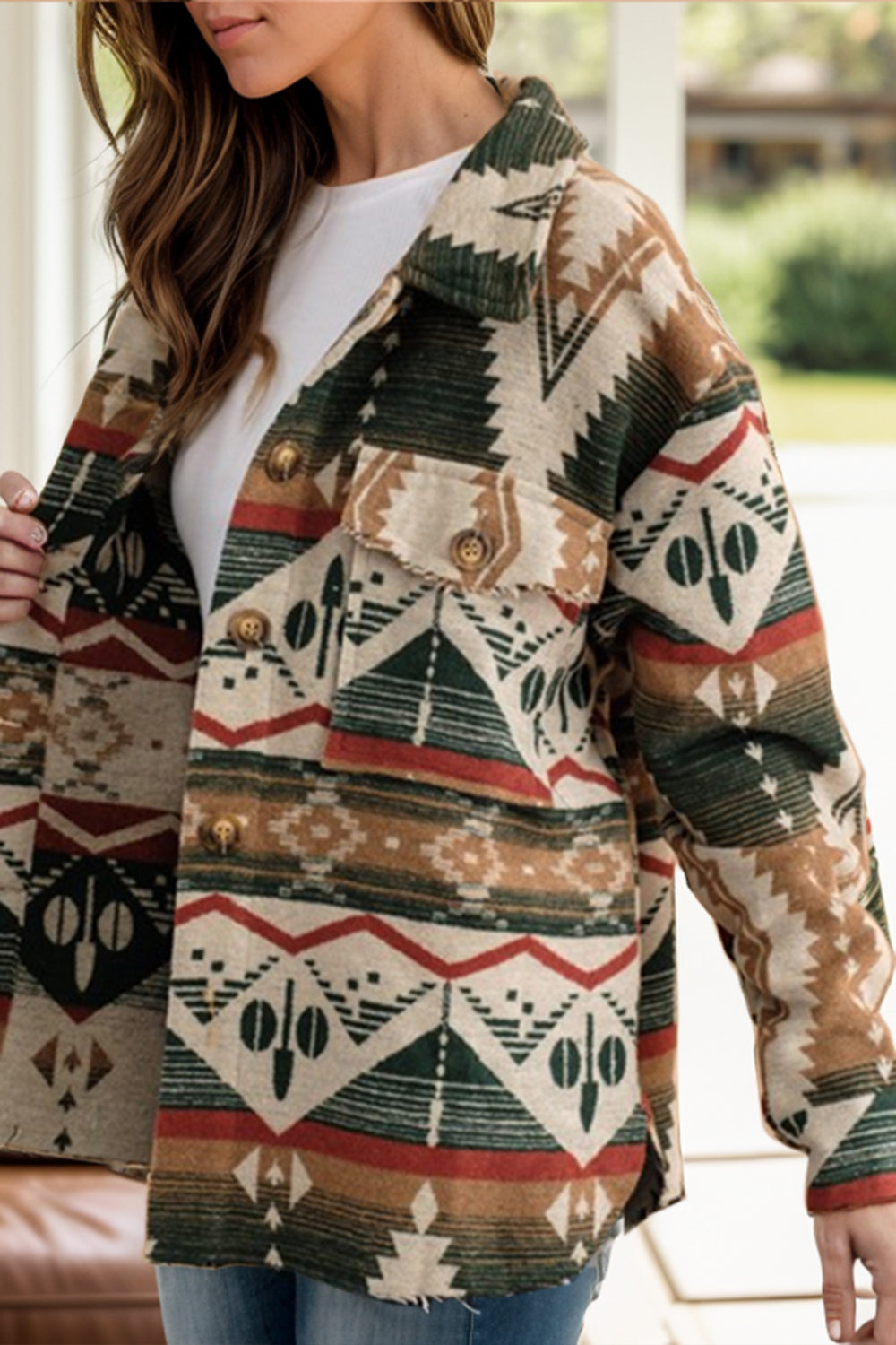 Geometric Button Up Long Sleeve Jacket - Charming Charlie