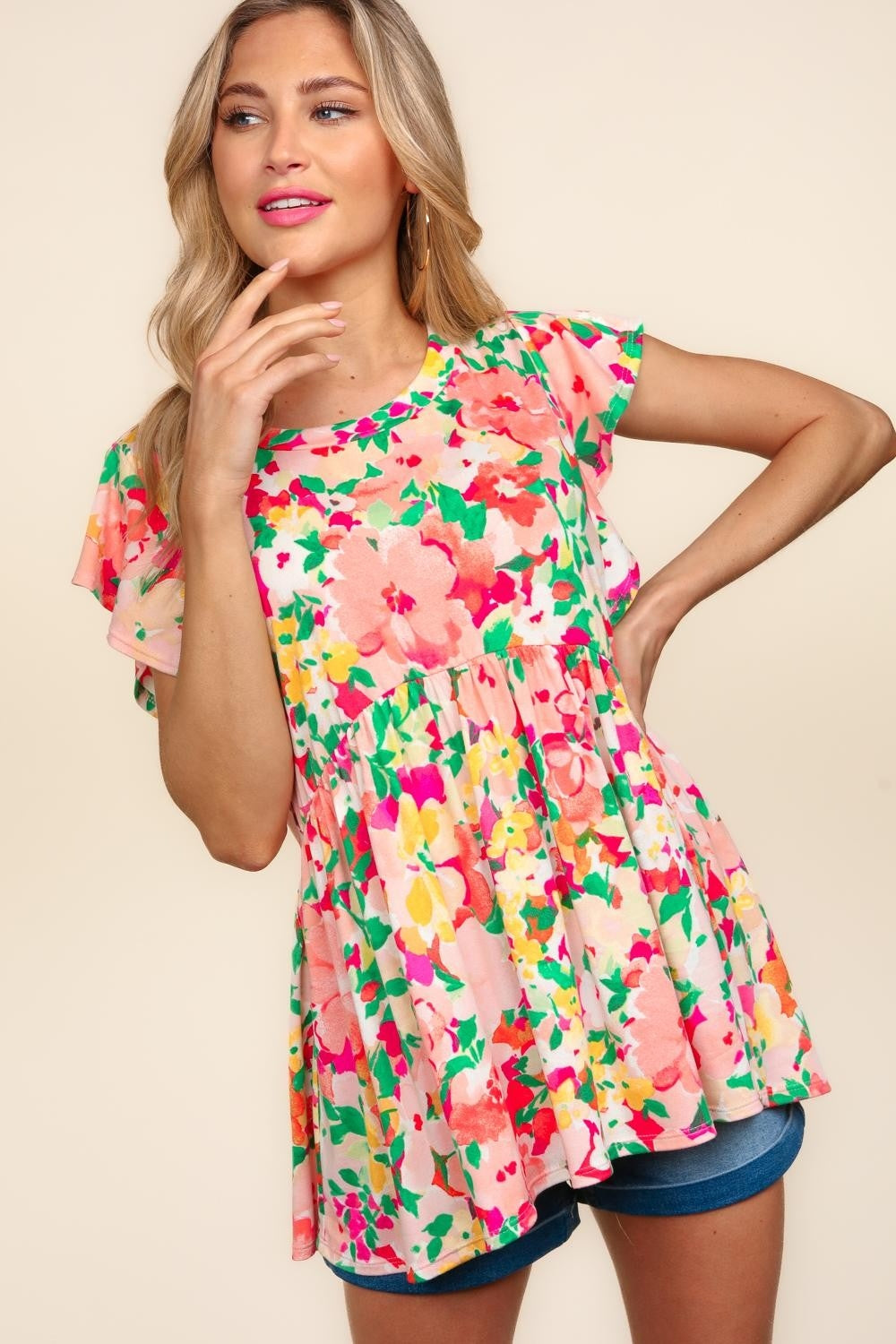 Haptics Floral Peplum Babydoll Blouse - Charming Charlie