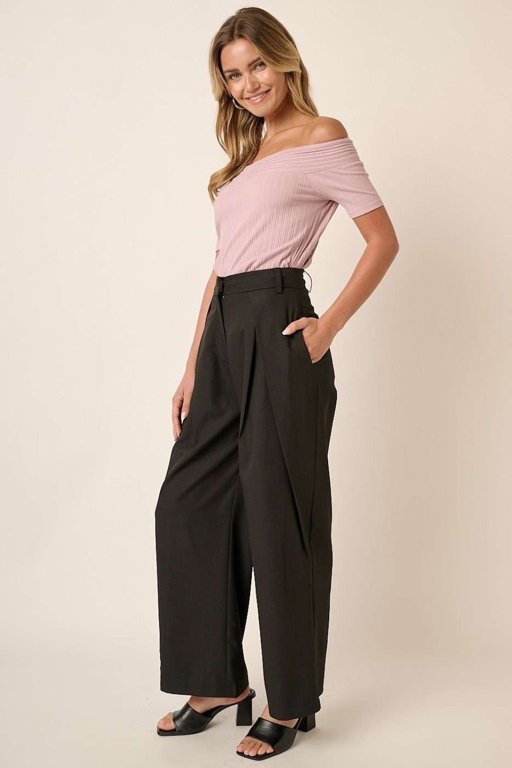 Mittoshop Deep Pleated High Waisted Wide Leg Pants - Charming Charlie