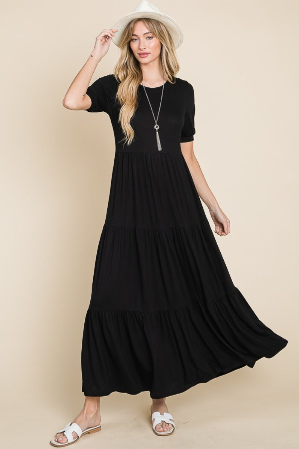 BOMBOM Short Sleeve Tiered Maxi Dress - Charming Charlie