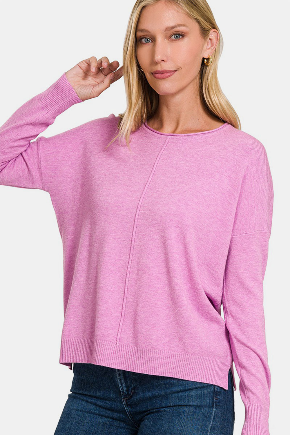 Zenana Front Seam Round Neck Sweater - Charming Charlie