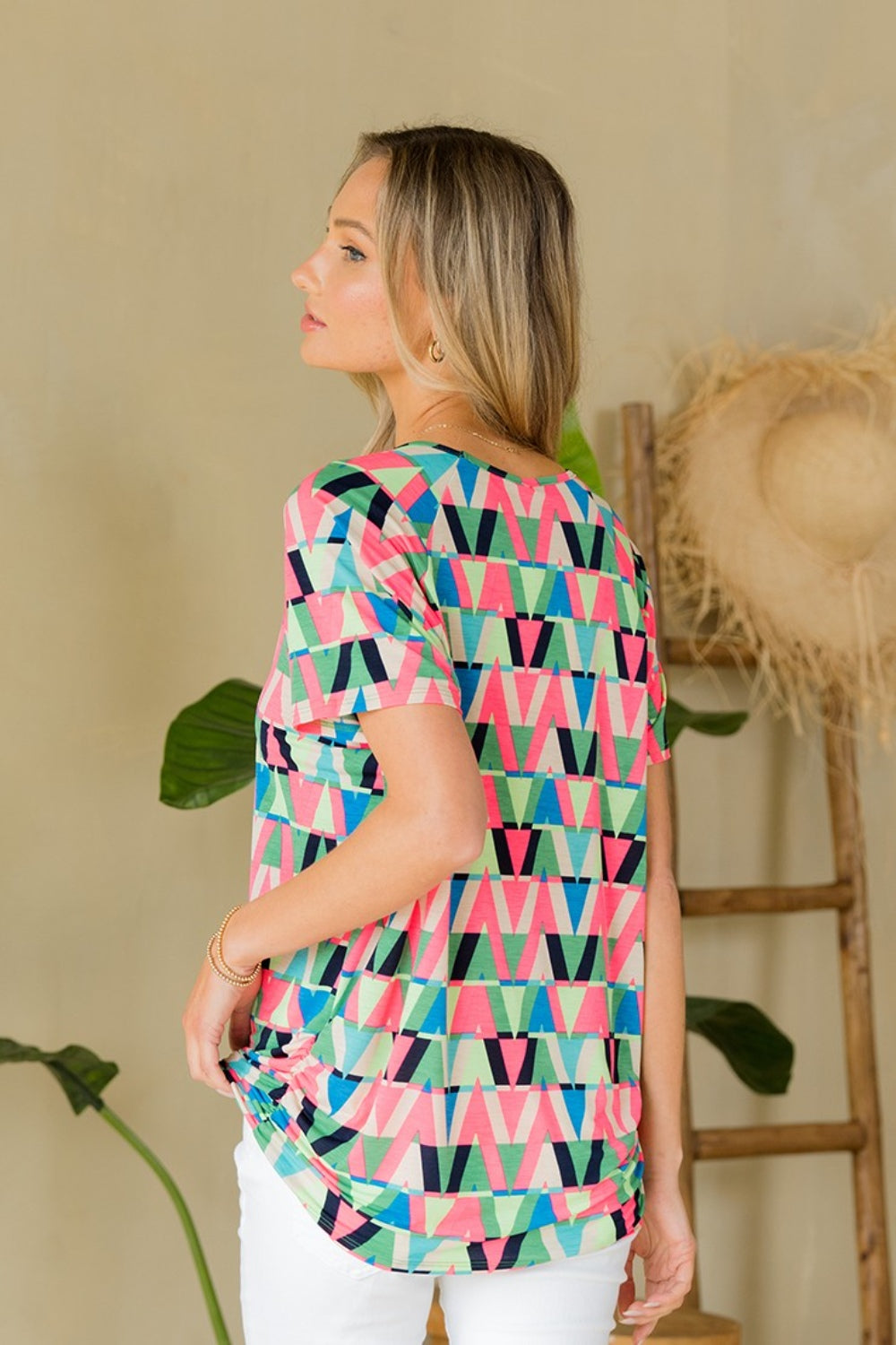 Sew In Love Full Size Geometric Round Neck Top - Charming Charlie