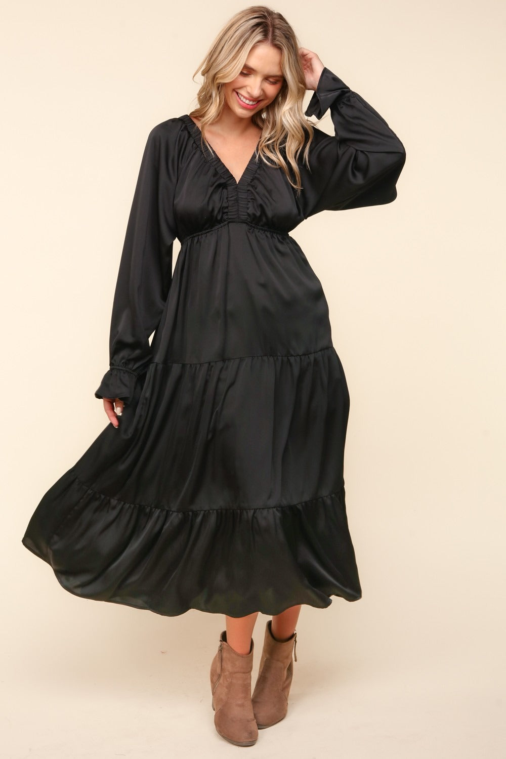 Haptics Flounce Sleeve Tiered Midi Dress with Pockets - Charming Charlie