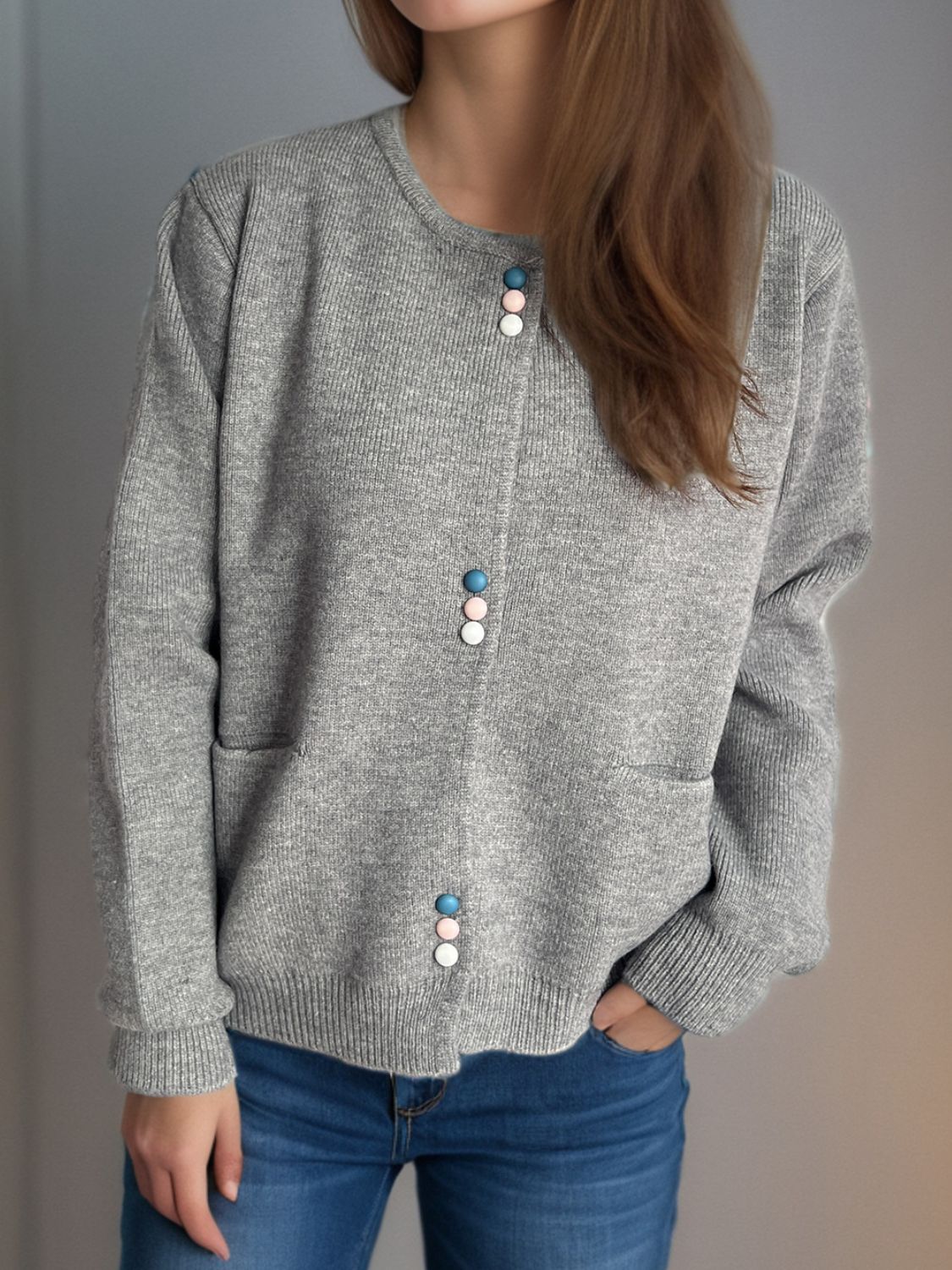 Button Down Long Sleeve Cardigan with Pockets - Charming Charlie
