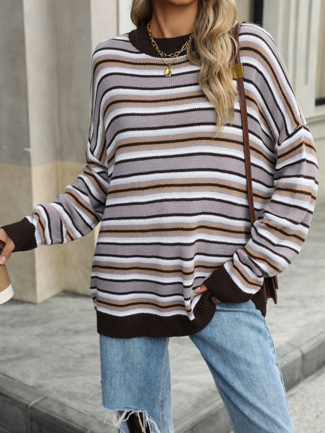 Striped Mock Neck Long Sleeve Sweater - Charming Charlie