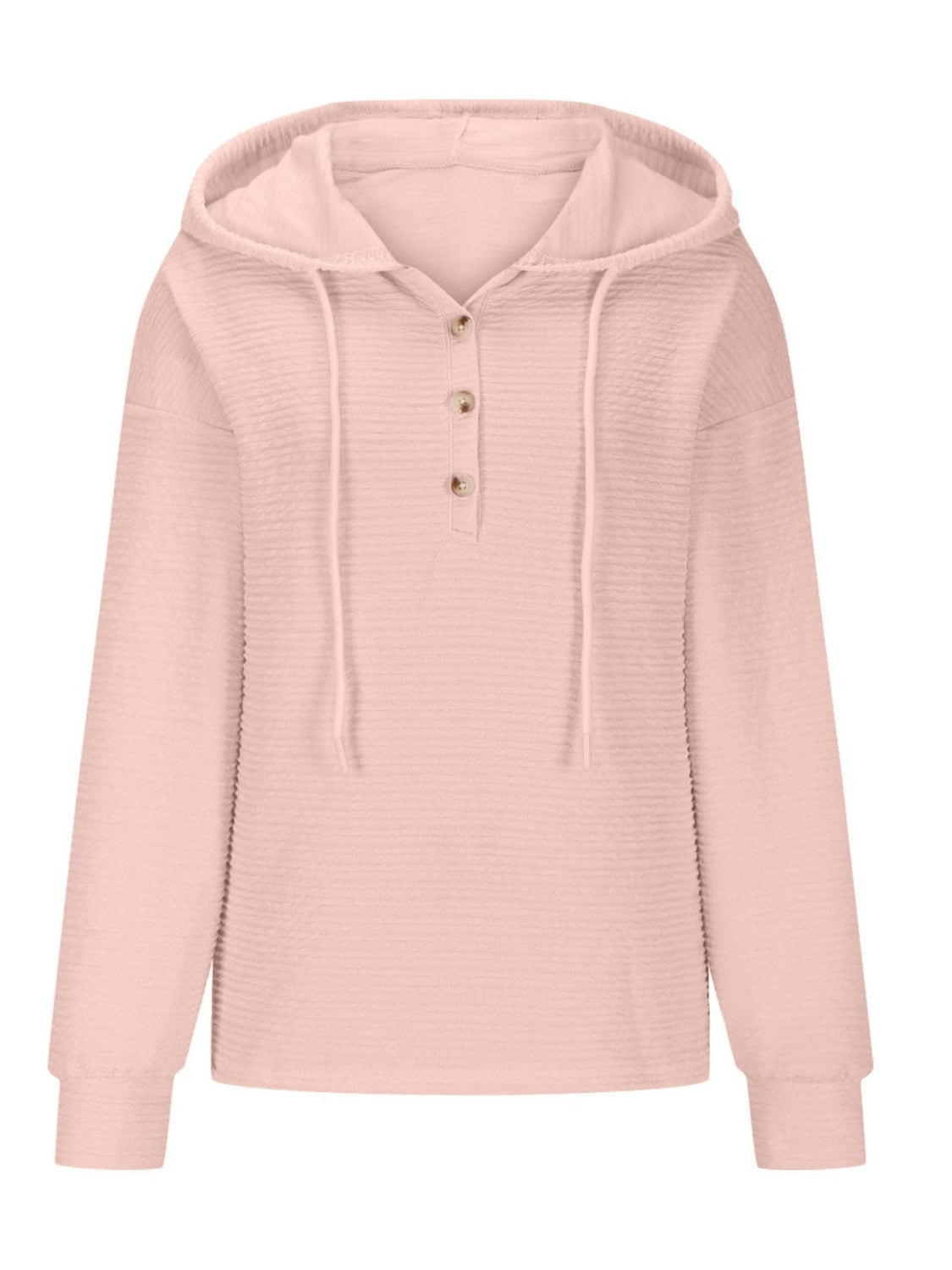 Drawstring Quarter Button Long Sleeve Hoodie - Charming Charlie