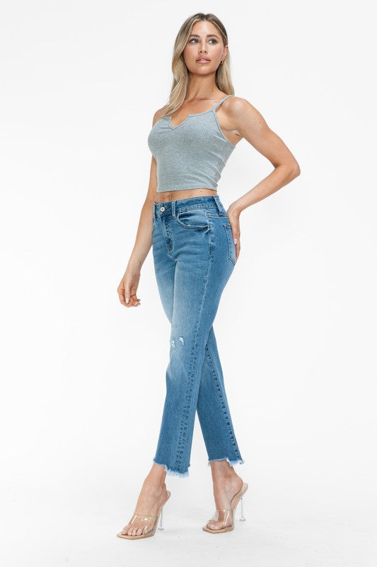 bytos Raw Hem Distressed Mid Rise Crop Jeans - Charming Charlie