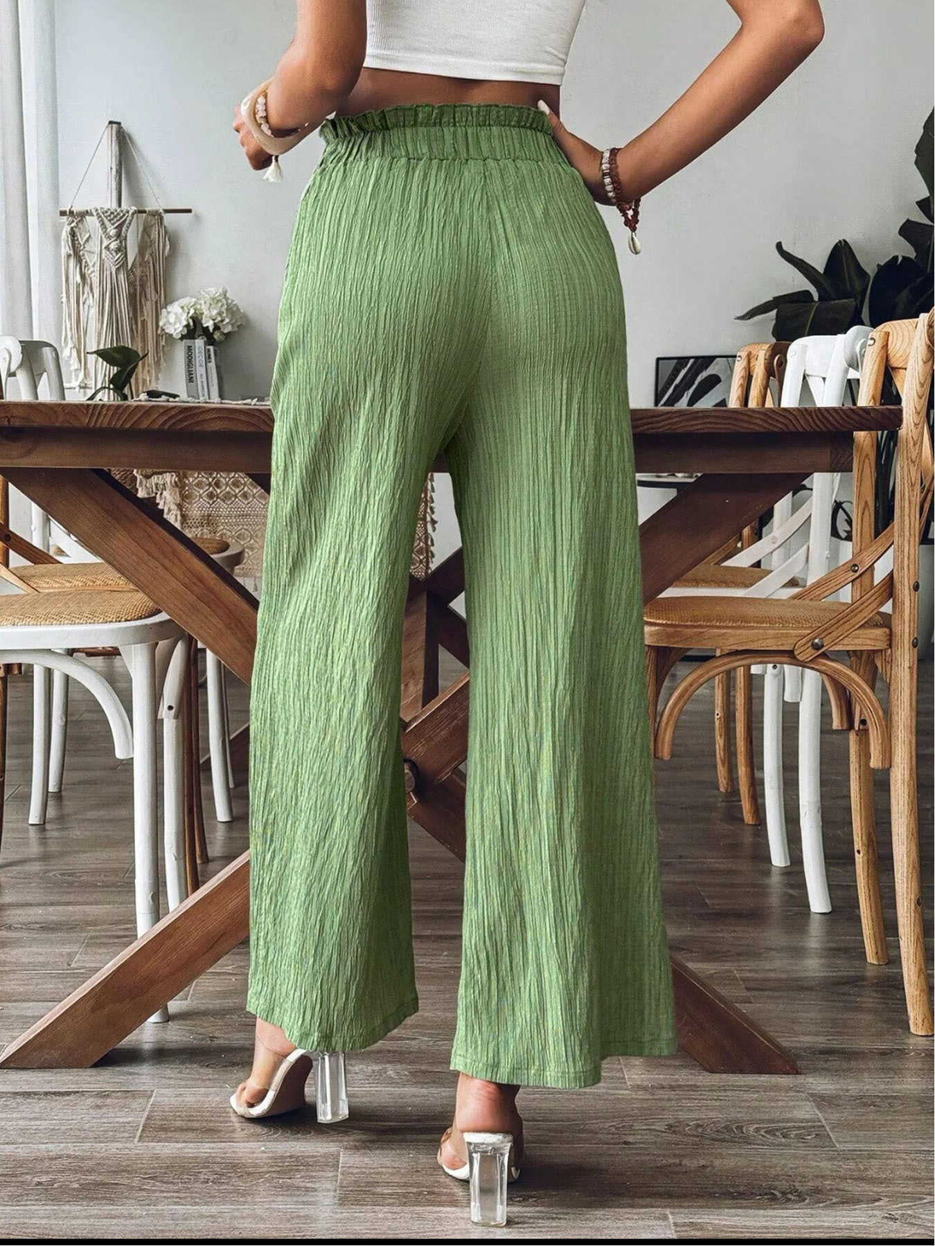 Pocketed Elastic Waist Wide Leg Pants - Charming Charlie