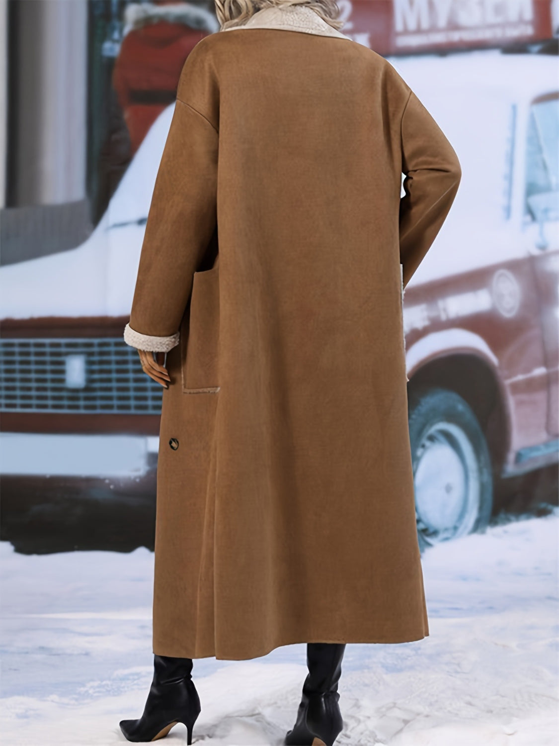 Plus Size Drop Shoulder Sherpa Longline Coat - Charming Charlie