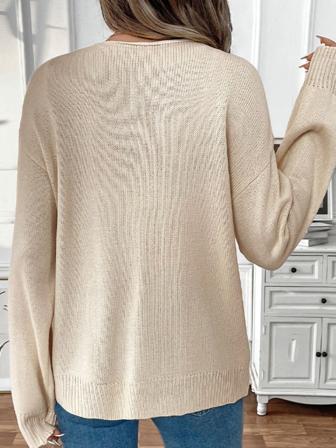 Perfee Tied Round Neck Long Sleeve Cardigan - Charming Charlie