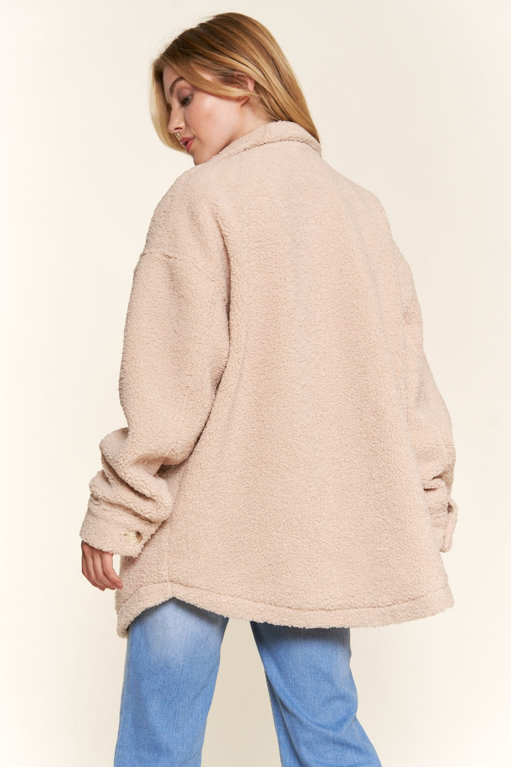 And The Why Teddy Sherpa Button Down Curved Hem Shacket - Charming Charlie