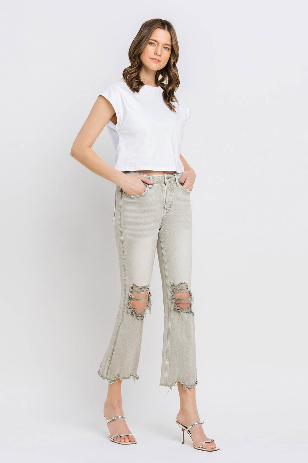 Lovervet Distressed Raw Hem Cropped Flare Jeans - Charming Charlie