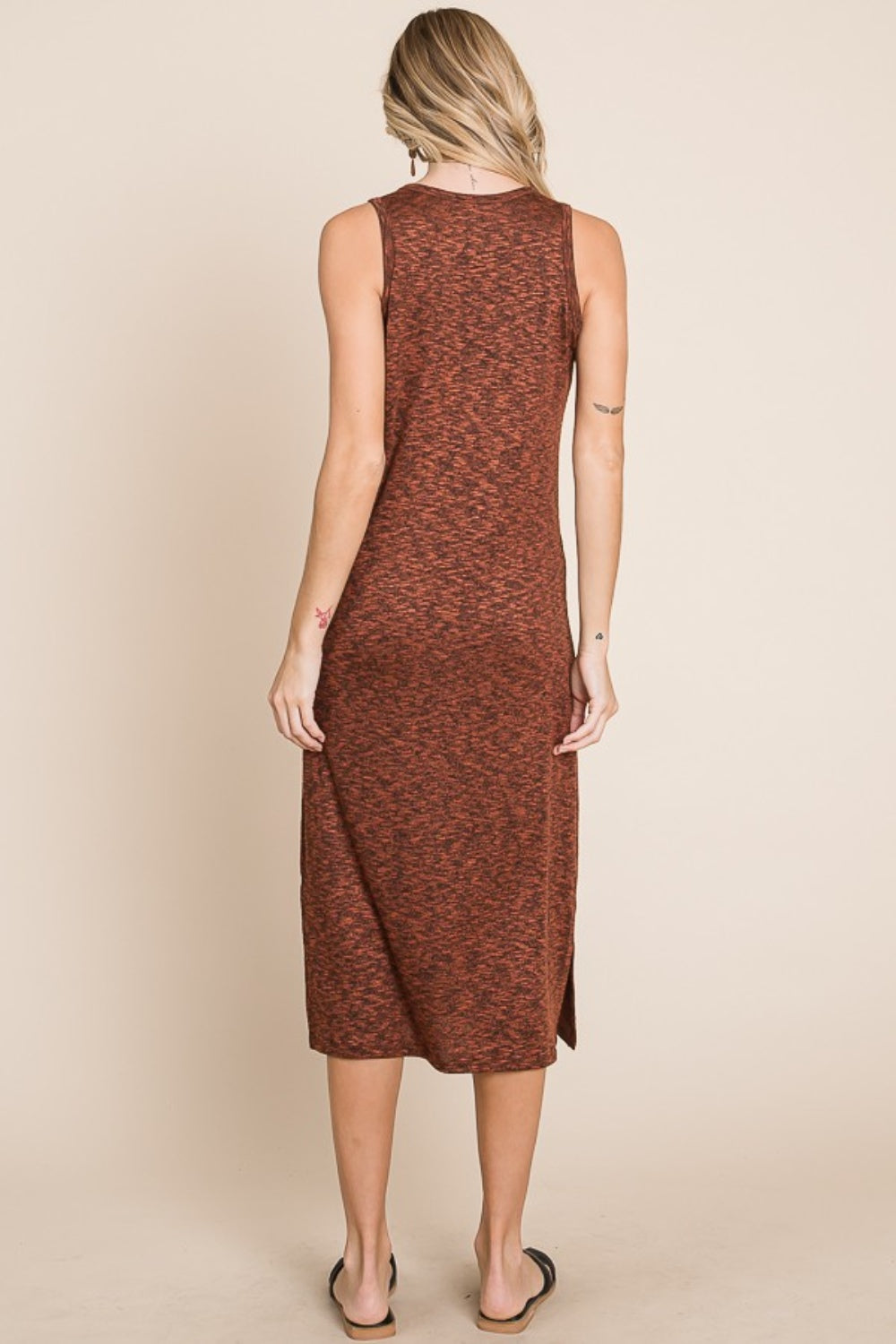 BOMBOM Slit Round Neck Sleeveless Midi Dress - Charming Charlie