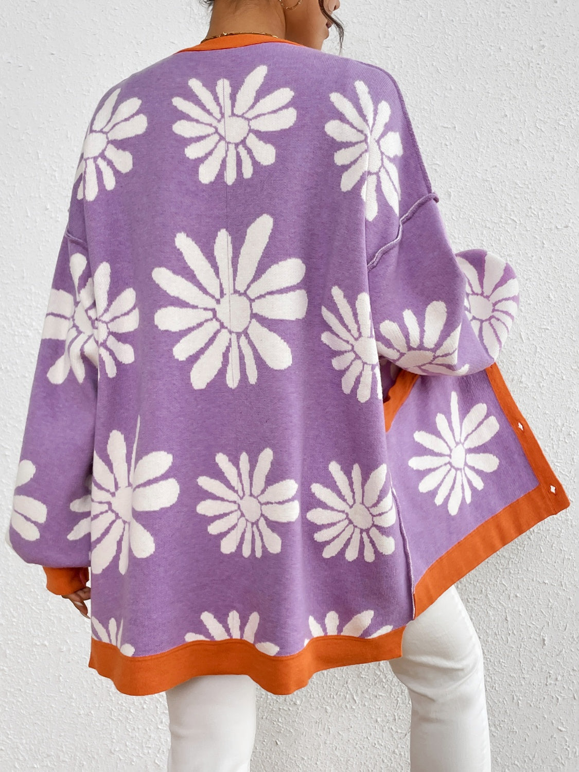 Contrast Dropped Shoulder Long Sleeve Cardigan - Charming Charlie