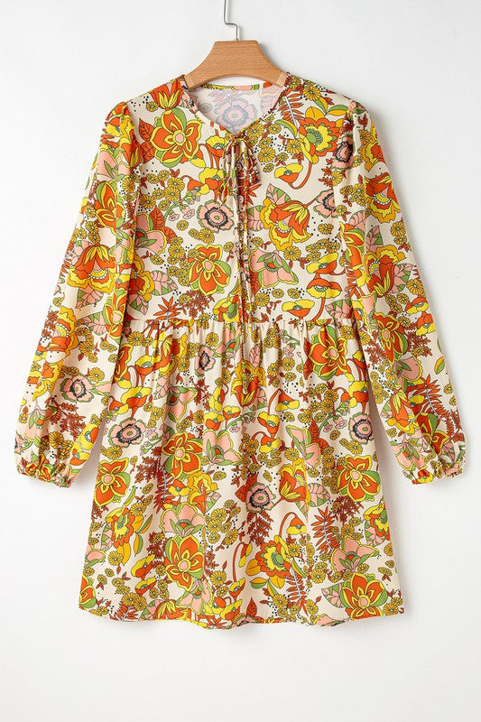 Women Floral Print V Neck Puff Sleeve Mini Dress - Charming Charlie