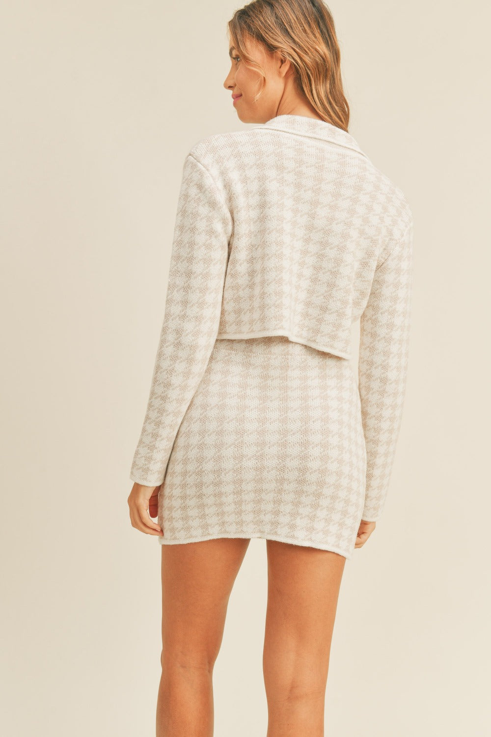 MABLE Houndstooth Cropped Knit Cardigan and Mini Skirt Set - Charming Charlie