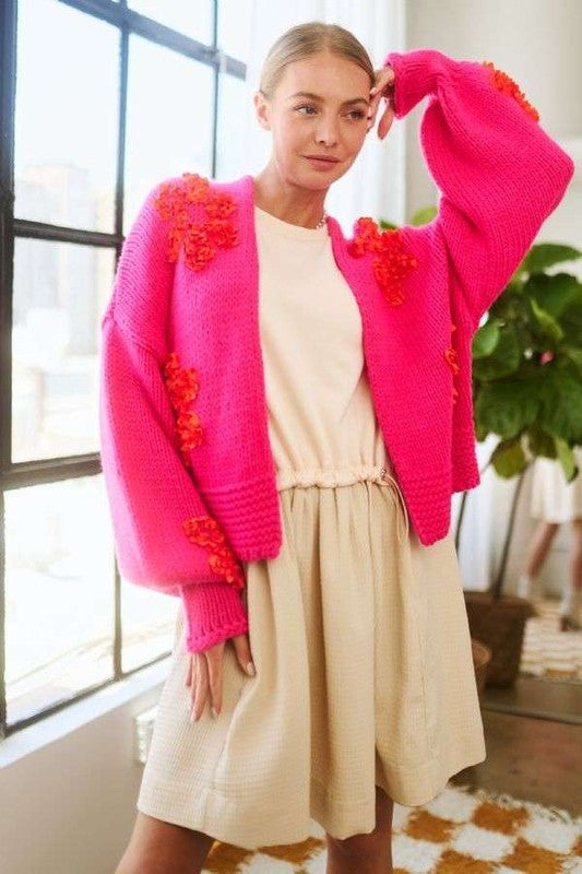 Davi & Dani Floral Applique Open Front Drop Shoulder Cardigan - Charming Charlie