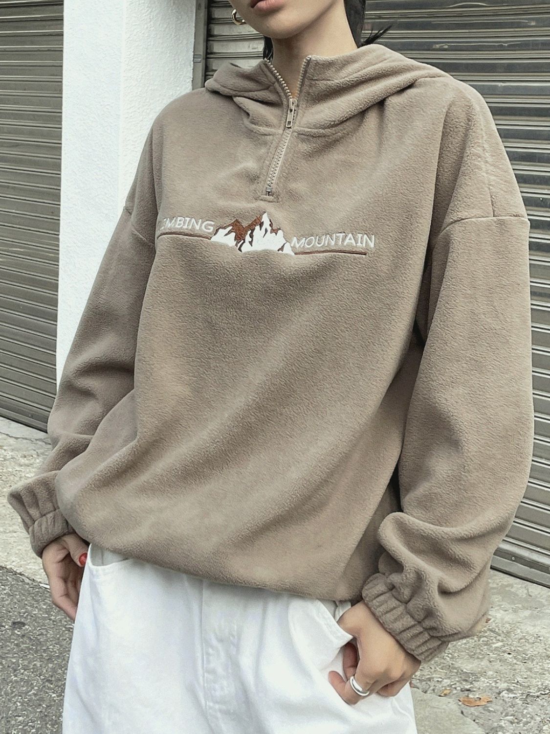 Mountain Quarter Zip Long Sleeve Hoodie - Charming Charlie