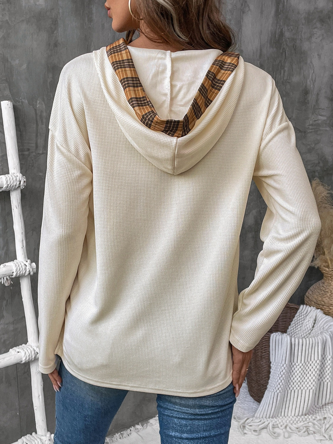 Drawstring Long Sleeve Hooded T-Shirt - Charming Charlie