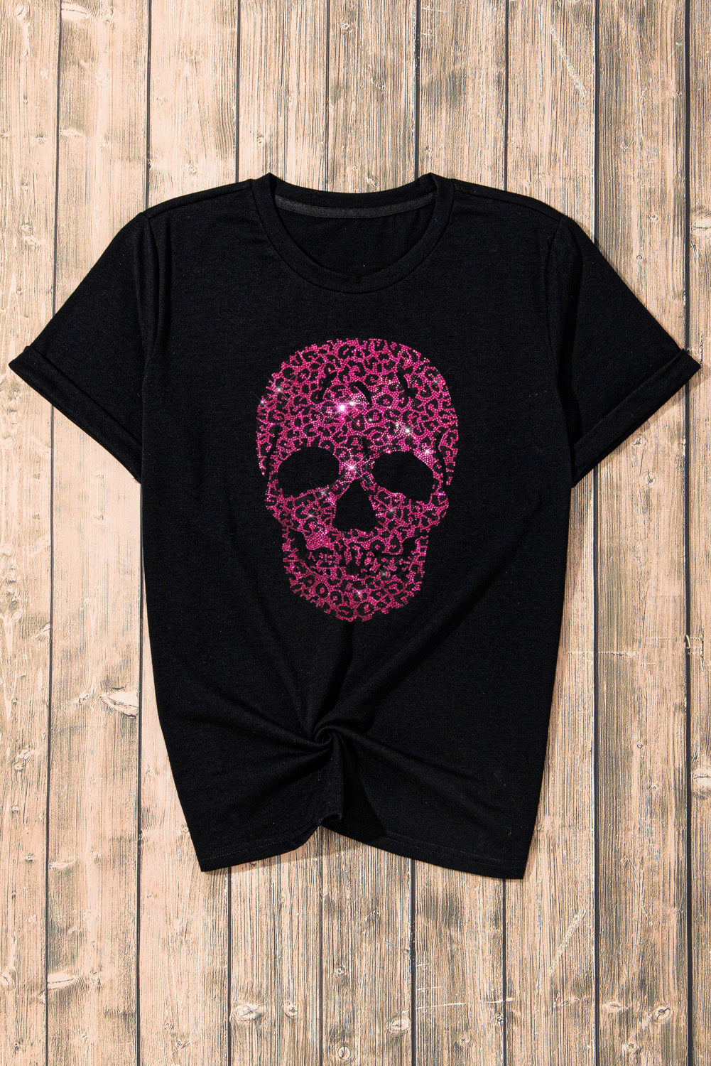 Rhinestone Round Neck Short Sleeve T-Shirt - Charming Charlie