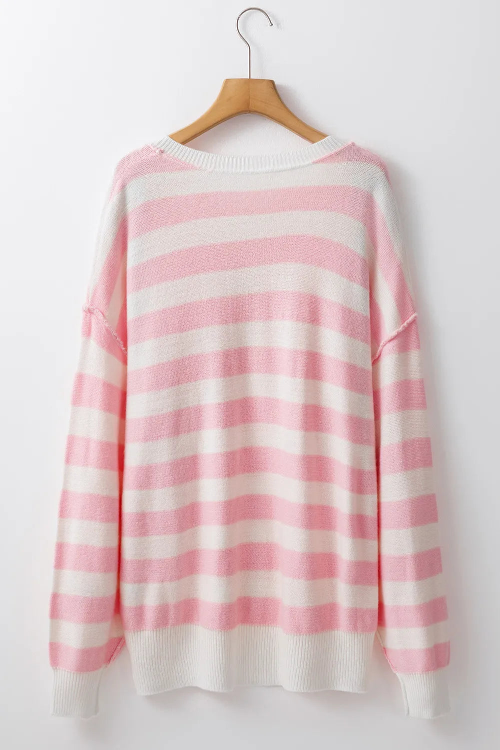 Exposed Seam Striped Round Neck Long Sleeve Sweater - Charming Charlie